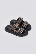 Σανδάλια flatforms με print Tfp - Καφέ - thefashionproject.gr - TFP