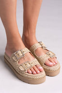 Σανδάλια flatforms με ψάθα Mariella Fabiani 2523/91 - Μπεζ - thefashionproject.gr - Mariella Fabiani