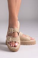 Σανδάλια flatforms με ψάθα Mariella Fabiani 2523/91 - Μπεζ - thefashionproject.gr - Mariella Fabiani
