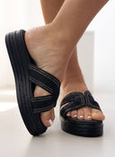 Σανδάλια flatforms με σχοινί και στρας Estil - Μαύρο - thefashionproject.gr - Estil
