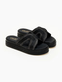 Σανδάλια flatforms με σχοινί και στρας Estil - Μαύρο - thefashionproject.gr - Estil