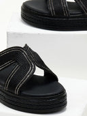 Σανδάλια flatforms με σχοινί και στρας Estil - Μαύρο - thefashionproject.gr - Estil