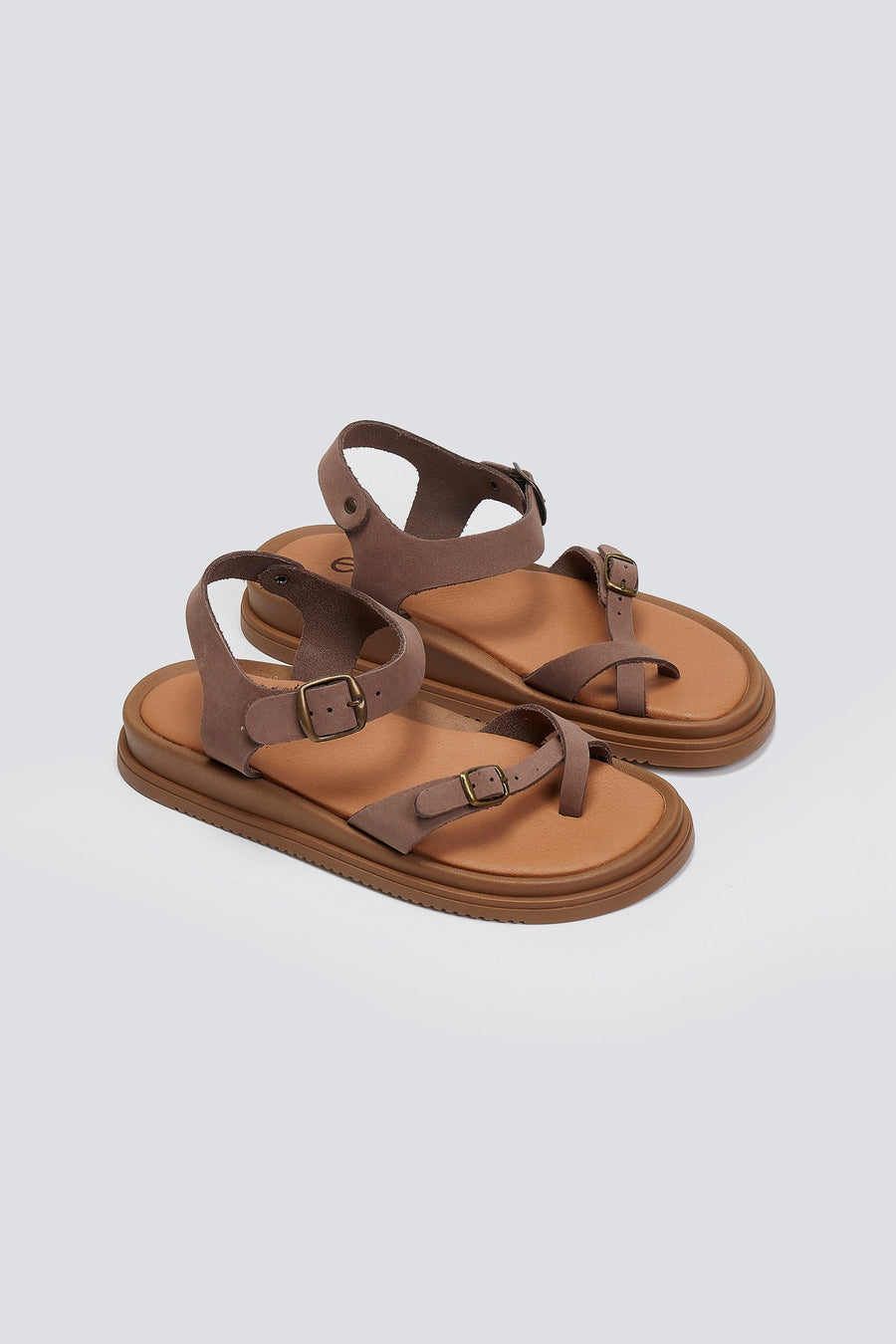 Σανδάλια flatforms nubuck δερμάτινα με μπαρέτα Estil