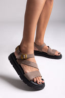 Σανδάλια flatforms nubuck με μπαρέτα Tfp