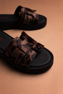 Σανδάλια flatforms ponyskin Estil - Καφέ
