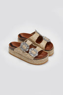Σανδάλια flatforms ψάθινα με πέτρες Take Me - Μπεζ - thefashionproject.gr - Take me