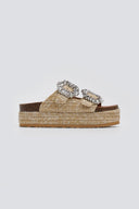 Σανδάλια flatforms ψάθινα με πέτρες Take Me - Μπεζ - thefashionproject.gr - Take me