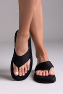 Σανδάλια flatforms υφασμάτινα - Μαύρο - thefashionproject.gr - Bellucci
