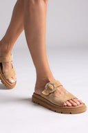 Σανδάλια καστόρινα με στρας τοκά Tfp - Μπεζ - thefashionproject.gr - TFP - 24054003003