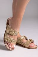 Σανδάλια με γκλίτερ και τοκάδες Estil - Χρυσό - thefashionproject.gr - Estil - 23597009003
