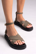 Σανδάλια nubuck δερμάτινα με μπαρέτα - Χακί - thefashionproject.gr - TFP