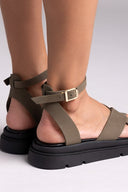 Σανδάλια nubuck δερμάτινα με μπαρέτα - Χακί - thefashionproject.gr - TFP