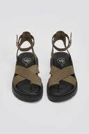 Σανδάλια nubuck δερμάτινα με μπαρέτα - Χακί - thefashionproject.gr - TFP