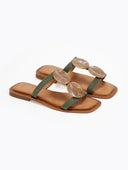Σανδάλια suede με πέτρες - Χακί - thefashionproject.gr - ERYNN