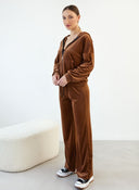 Σετ φόρμες βελουτέ με στρας - Καφέ - thefashionproject.gr - New Collection
