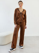 Σετ φόρμες βελουτέ με στρας - Καφέ - thefashionproject.gr - New Collection