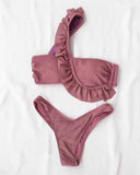 Σετ glitter bikini με βολάν - Μωβ - thefashionproject.gr - The Fashion Project