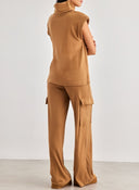 Σετ παντελόνι cargo με αμάνικο ζιβάγκο - Κάμελ - thefashionproject.gr - The Fashion Project