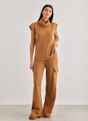 Σετ παντελόνι cargo με αμάνικο ζιβάγκο - Κάμελ - thefashionproject.gr - The Fashion Project