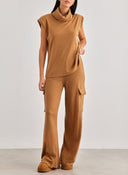 Σετ παντελόνι cargo με αμάνικο ζιβάγκο - Κάμελ - thefashionproject.gr - The Fashion Project