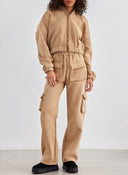 Σετ παντελόνι cargo με φούτερ ζακέτα Jean Louis Francoise - Κάμελ - thefashionproject.gr - Jean Louis Francoise