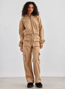 Σετ παντελόνι cargo με φούτερ ζακέτα Jean Louis Francoise - Κάμελ - thefashionproject.gr - Jean Louis Francoise