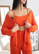 Σετ πιτζάμες από ριμπ ύφασμα - Πορτοκαλί - thefashionproject.gr - The Fashion Project