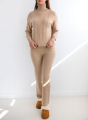 Σετ πουλόβερ με πλεκτό παντελόνι Jean Louis Francoise - Κάμελ - thefashionproject.gr - Jean Louis Francoise