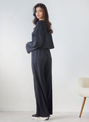 Σετ ρούχων γκοφρέ με κοντό τοπ - Μαύρο - thefashionproject.gr - The Fashion Project