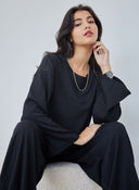 Σετ ρούχων γκοφρέ με κοντό τοπ - Μαύρο - thefashionproject.gr - The Fashion Project