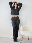 Σετ ρούχων γκοφρέ με κοντό τοπ - Μαύρο - thefashionproject.gr - The Fashion Project