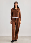 Σετ wide leg παντελόνι με crop πουκάμισο - Καφέ - thefashionproject.gr - The Fashion Project