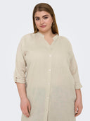 Shirt dress με λινό plus size CARMAKOMA 15323378 - Μπεζ - thefashionproject.gr - CARMAKOMA