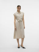 Shirt dress ριγέ αμάνικο με λινό Vero Moda 10282532 - Μπεζ/Μαύρο - thefashionproject.gr - VERO MODA