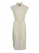 Shirt dress ριγέ αμάνικο με λινό Vero Moda 10282532 - Μπεζ/Μαύρο - thefashionproject.gr - VERO MODA