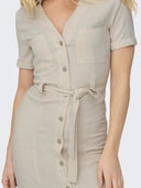 Shirtdress με λινό ONLY 15347210 - Μπεζ - thefashionproject.gr - ONLY