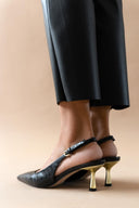 Slingback γόβες με pattern CORINA - Μαύρο - thefashionproject.gr - CORINA
