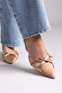Slingback σατέν γόβες με φιόγκο CORINA - Κάμελ - thefashionproject.gr - CORINA