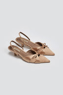 Slingback σατέν γόβες με φιόγκο CORINA - Κάμελ - thefashionproject.gr - CORINA