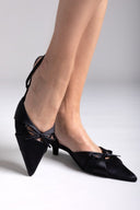 Slingback σατέν γόβες με φιόγκο CORINA - Μαύρο - thefashionproject.gr - CORINA
