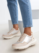 Sneakers με γυαλιστερό ύφασμα Xti 143359 - Μπεζ - thefashionproject.gr - Xti Footwear