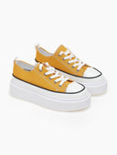 Sneakers πάνινα με ψηλή σόλα - Μουσταρδί - thefashionproject.gr - The Fashion Project