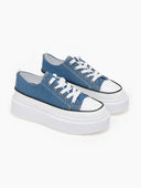 Sneakers πάνινα με ψηλή σόλα - Μπλε denim - thefashionproject.gr - The Fashion Project