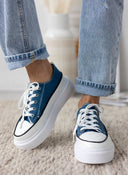 Sneakers πάνινα με ψηλή σόλα - Μπλε denim - thefashionproject.gr - The Fashion Project