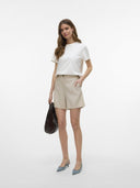 Σορτς ψηλόμεσο με λινό Vero Moda 10321625 - Μπεζ - thefashionproject.gr - VERO MODA