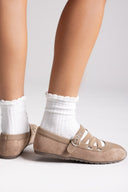 Suede Ballet Flats with Strap and Studs - Beige Suede - thefashionproject.gr - BOTEGGA 22