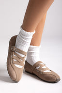 Suede Ballet Flats with Strap and Studs - Beige Suede - thefashionproject.gr - BOTEGGA 22