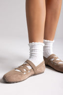 Suede Ballet Flats with Strap and Studs - Beige Suede - thefashionproject.gr - BOTEGGA 22