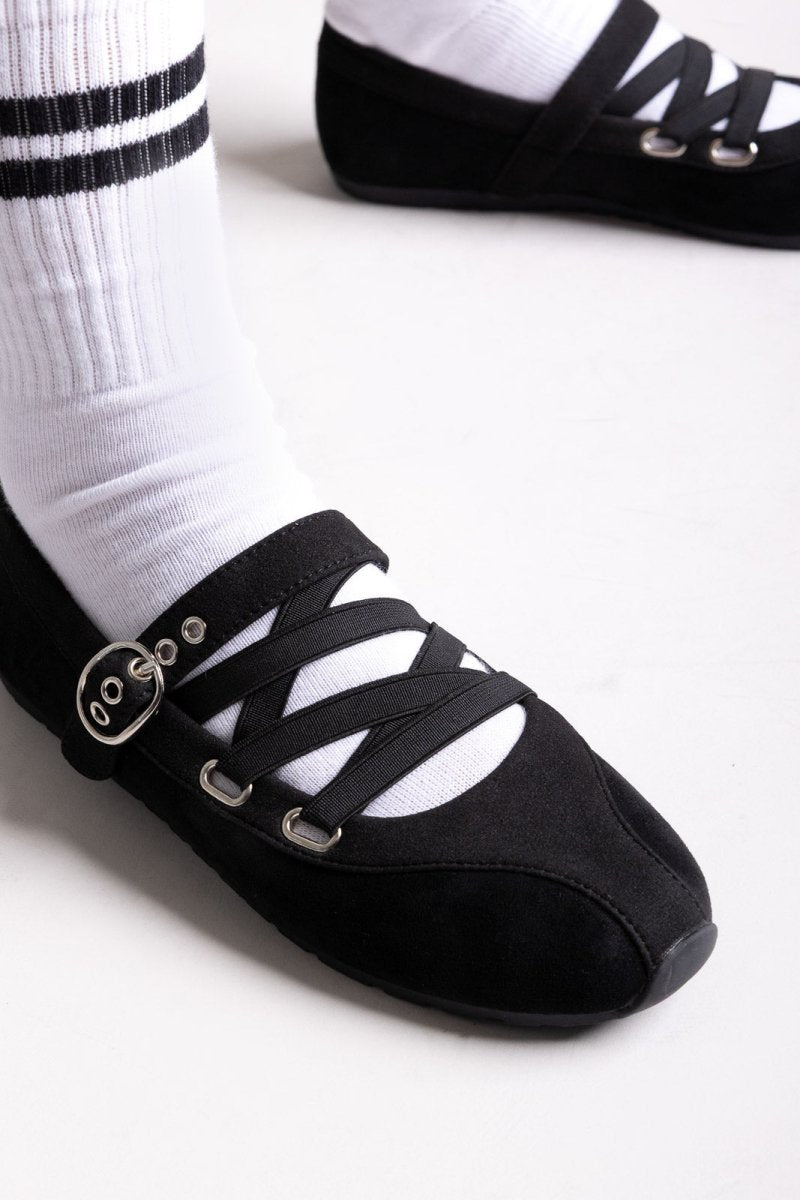 Suede Ballet Flats with Strap and Studs - Black Suede - thefashionproject.gr - BOTEGGA 22