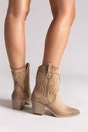 Suede Cowboy Ankle Boots with Stitching Xti 144721 - Beige Suede - thefashionproject.gr - Xti Footwear